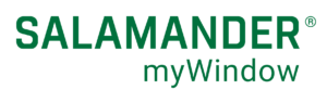 Salamander myWindow logo in green on a black background.